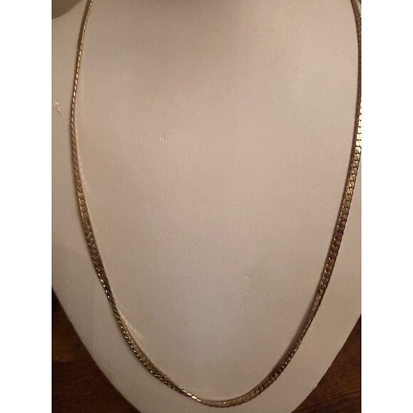 Vintage 14K GP Curb Chain Necklace 15g Gold-Plated Flat Link - Picture 3 of 11